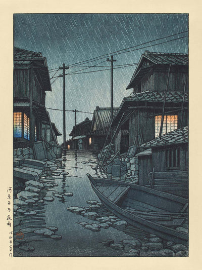 Night Rain at Kawarago by Hasui Kawase 1935