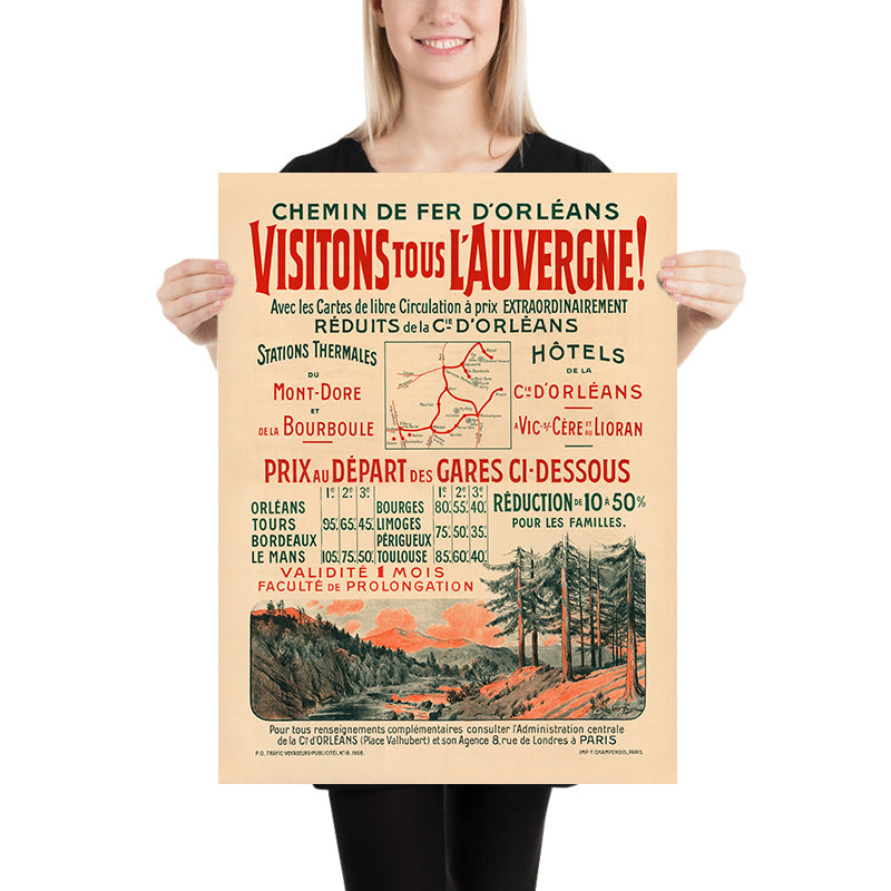 Auvergne Travel Poster: Chemin de Fer d’Orléans by Louis Tauzin, 1908