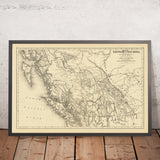 Alte Eisenbahnkarte von British Columbia von Trutch, 1878: Vancouver, Victoria, CPR-Routen, Fraser River, Rockies 
