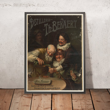 A framed image of Distillerie Th. Bekaert Vintage Elixir Poster by Joseph-Noël Sylvestre, 1900