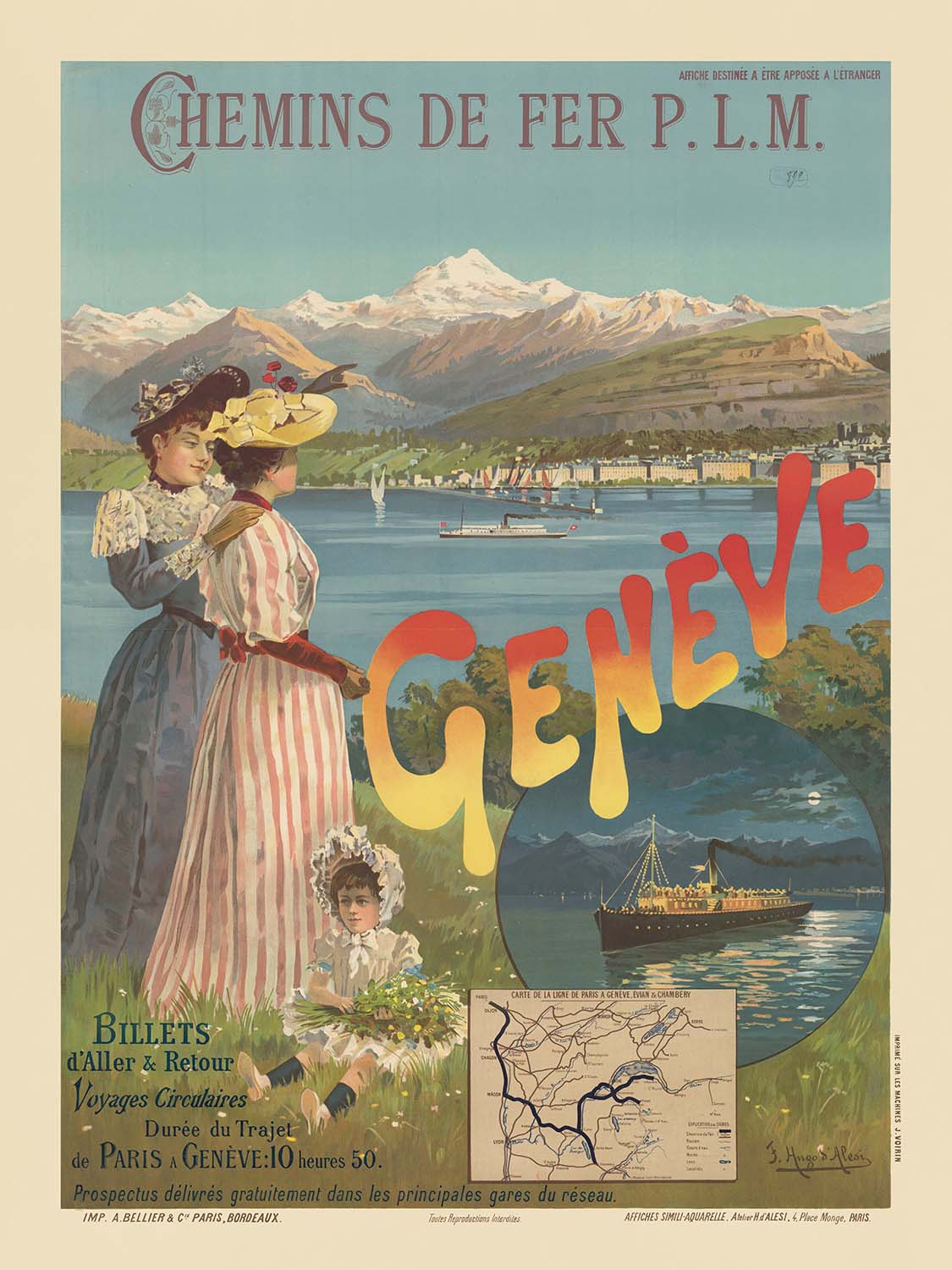 Geneva Travel Poster: Chemin de Fer P.L.M. by F. Hugo d’Alesi, 1893