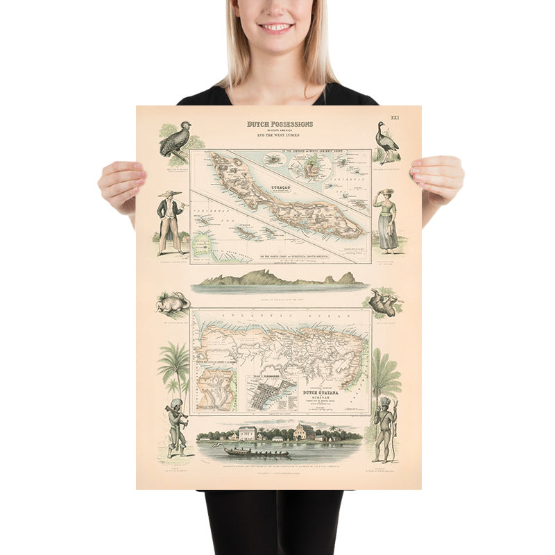 Old Map of Curaçao, Suriname & Leeward Islands by Fullarton, 1865: Colonial Dutch Possessions
