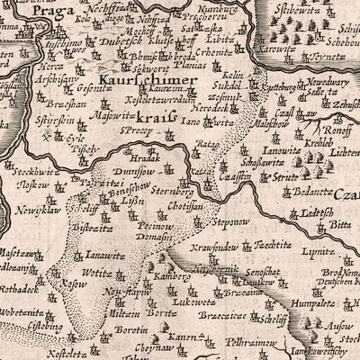 Alte Karte der Tschechischen Republik von Speed, 1626: Prag, Flüsse, Berge, Grenzen, Illustrationen