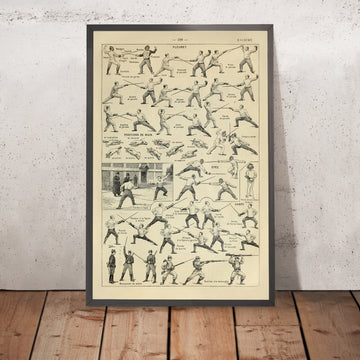 Gerahmte Abbildung des Vintage-Fechten-Posters („Épée“) von Adolphe Millot, 1890