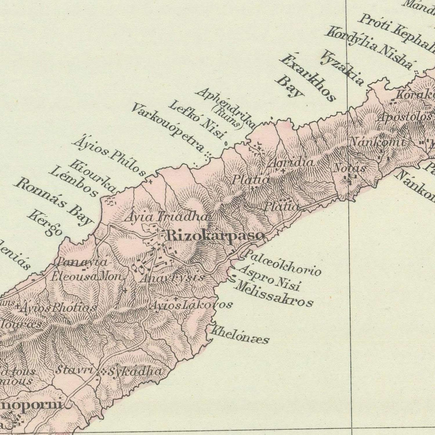 Ancienne carte de Chypre par Stanford, 1904 : Nicosie, montagnes du Troodos, sites antiques, baies, districts