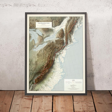 Mappa vintage 3D del Sentiero degli Appalachi: La Unique Maps Co. Mappa in rilievo delle Great Smoky Mountains, Shenandoah, White Mountain, ecc. 