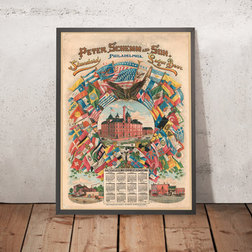 A framed image of Peter Schemm and Son Vintage Lager Beer Poster, 1901