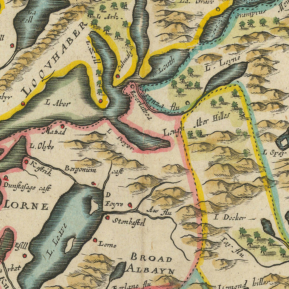 Rare Baroque Map of Scotland by Blome, 1670: Edinburgh, Glasgow, Highlands, Rivers, Loch Ness