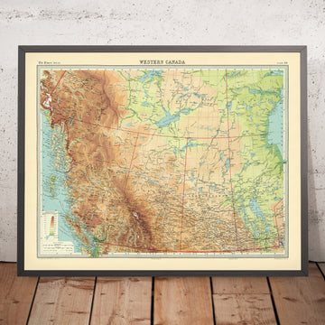 Mapa antiguo del oeste de Canadá de Bartholomew, 1922: Vancouver, Calgary, Winnipeg, Yukón-Mackenzie, Montañas Rocosas 