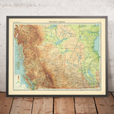 Mappa antica del Canada occidentale di Bartholomew, 1922: Vancouver, Calgary, Winnipeg, Yukon-Mackenzie, Montagne Rocciose 