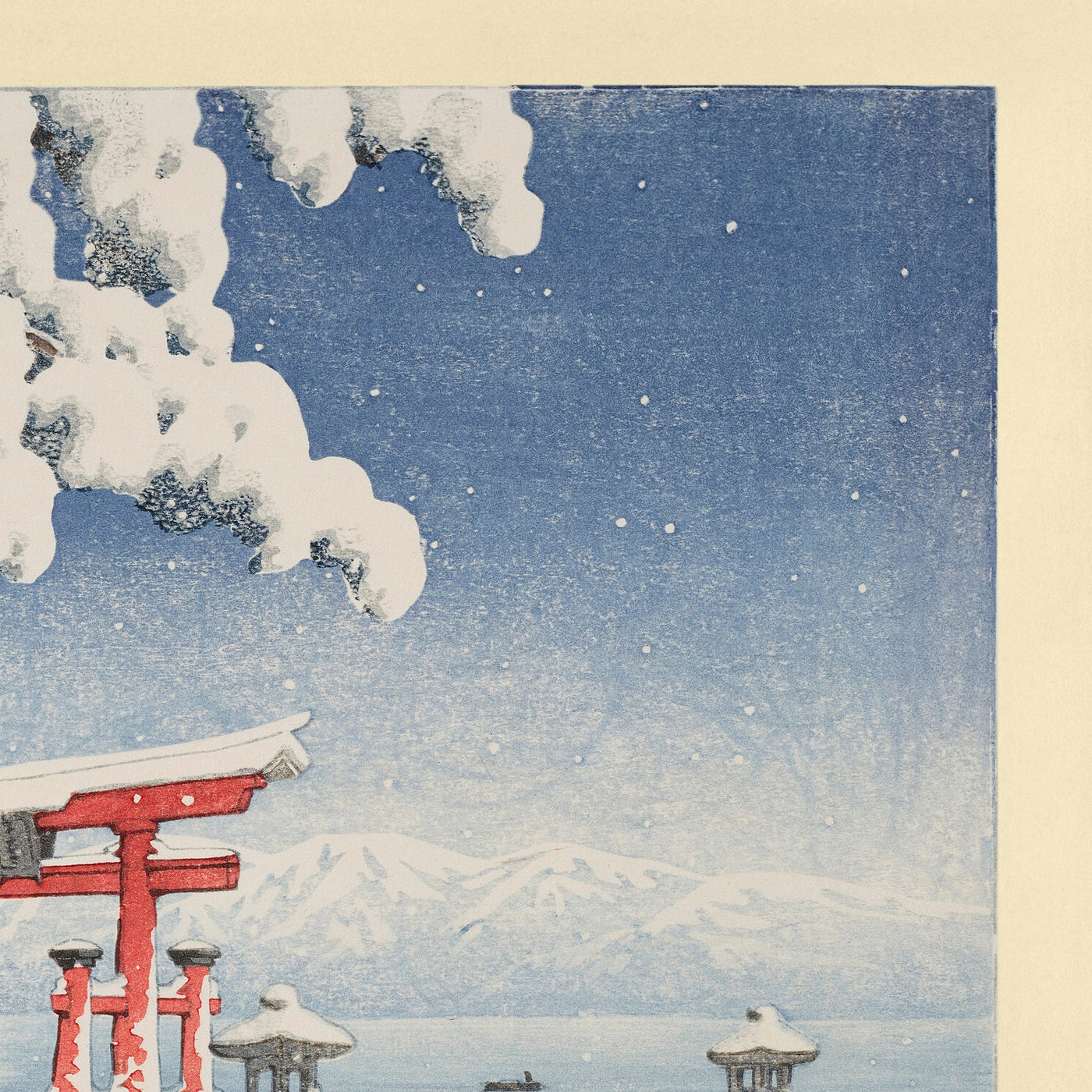 Snow at Itsukushima with Shinto Torii by Hasui Kawase, 1935