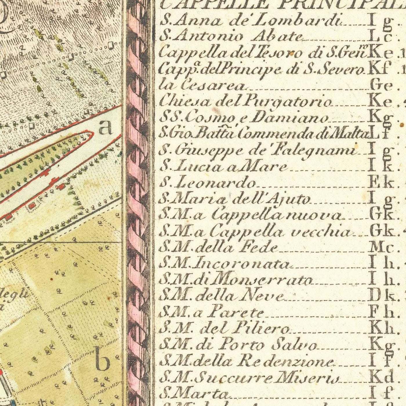 Mapa antiguo de Nápoles de Rizzi-Zannoni, 1794: Borgo Santa Lucia, Chiaia, Toledo, Porta Capuana, San Carlo