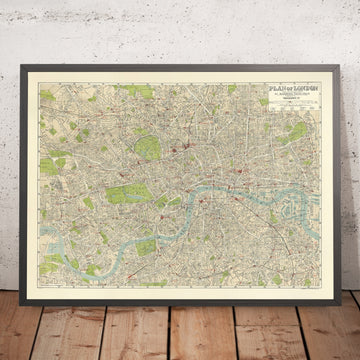 Alte Straßenkarte von London von Gross, 1920: Themse, West End, The Mall, Trafalgar Square, Hyde Park 