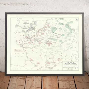 Old Map of D-Day Operation Overlord Bombing by Krasnoborski, 1944: Transp. Plan, Caen, Cherbourg, Le Havre, Paris