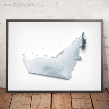 Ein gerahmtes Bild einer topografischen 3D-Reliefkarte der Vereinigten Arabischen Emirate