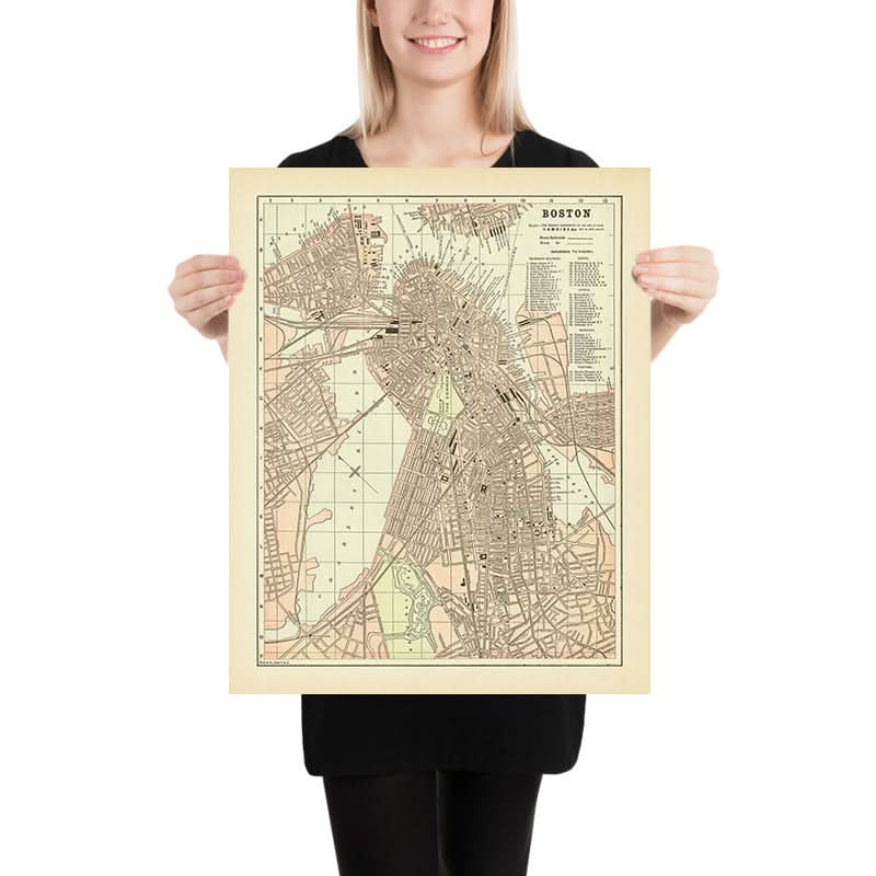 Mappa antica di Boston di Fisk & Co., 1893: The Common, Giardino Pubblico, The Fens, Fiume Charles, Franklin Park 