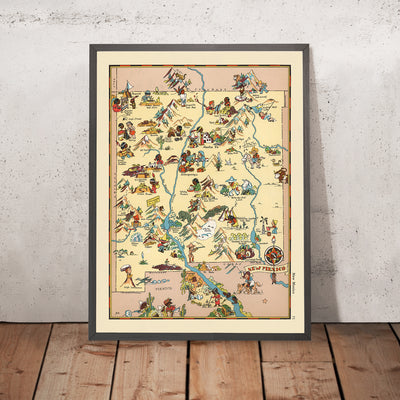 Pictorial Map of New Mexico by Ruth Taylor White, 1935: Albuquerque, Santa Fe, Rio Grande, Carlsbad Caverns, Gila National Forest