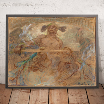 A framed image of Warrior by Alphonse Mucha, 1860