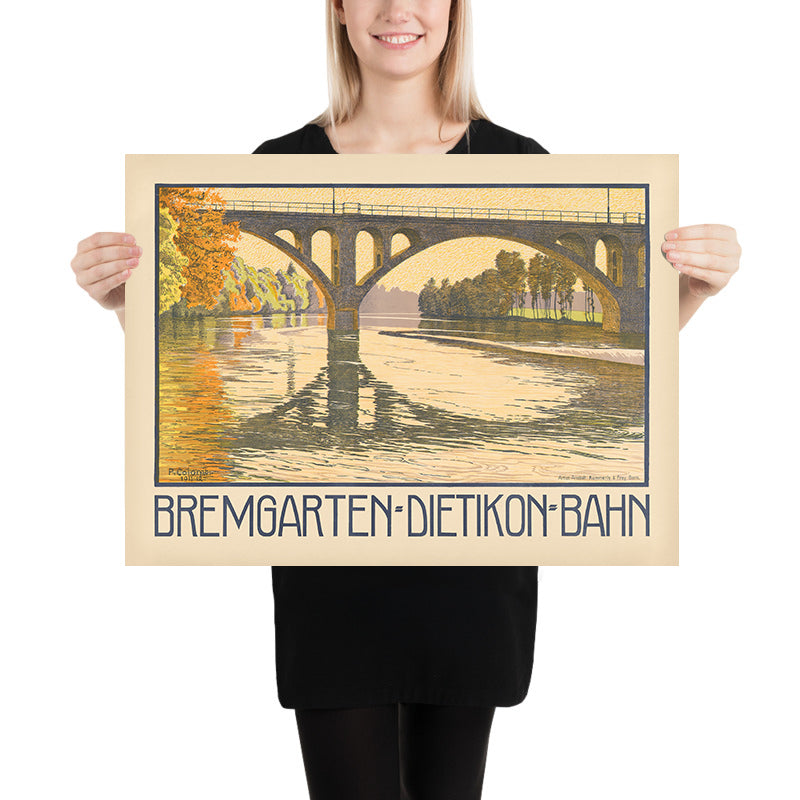Zurich Travel Poster: Bremgarten-Dietikon-Bahn by Plinio Colombi, 1912