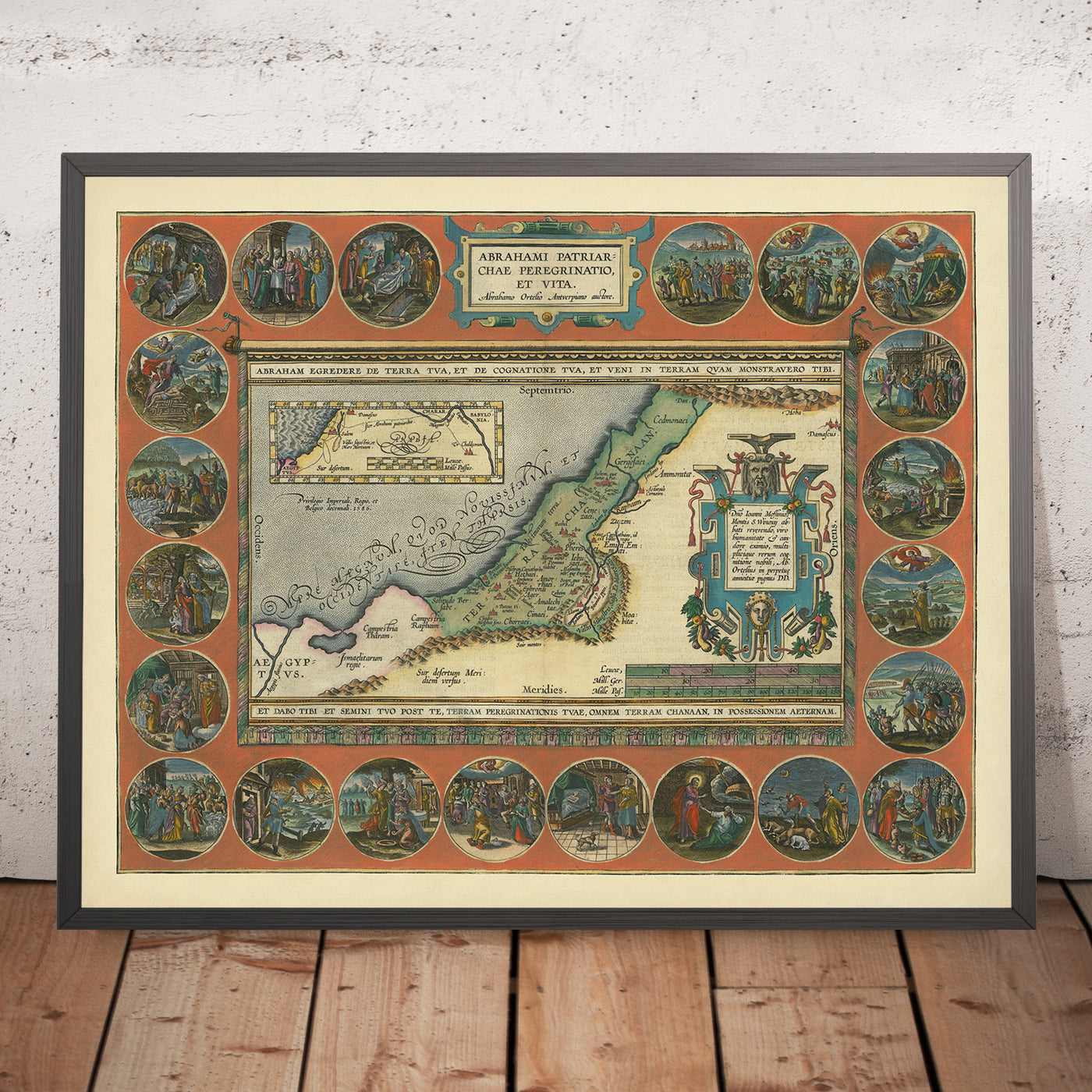 Rare Map of Abraham's Journey in the Holy Land by Ortelius, 1624: Jerusalem, Ur, Babylon, Dead Sea, Mediterranean