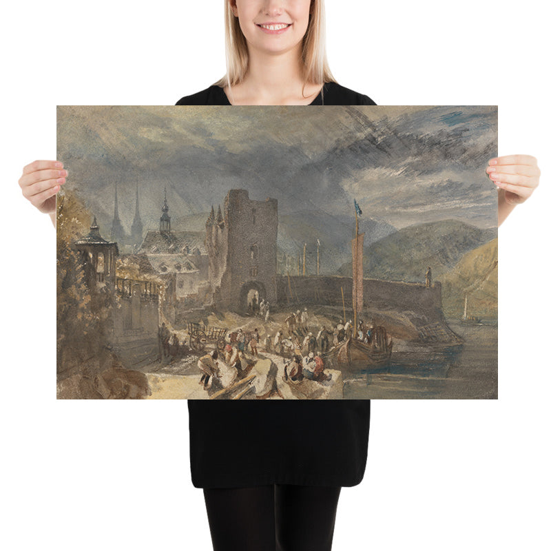 A View of Boppart, with Figures on the River Bank by Turner, 1817