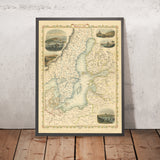 Ancienne carte de la Finlande, du Danemark et des pays baltes par Tallis, 1851 : Saint-Pétersbourg, Stockholm, Riga, Gotland, Golfe de Finlande 