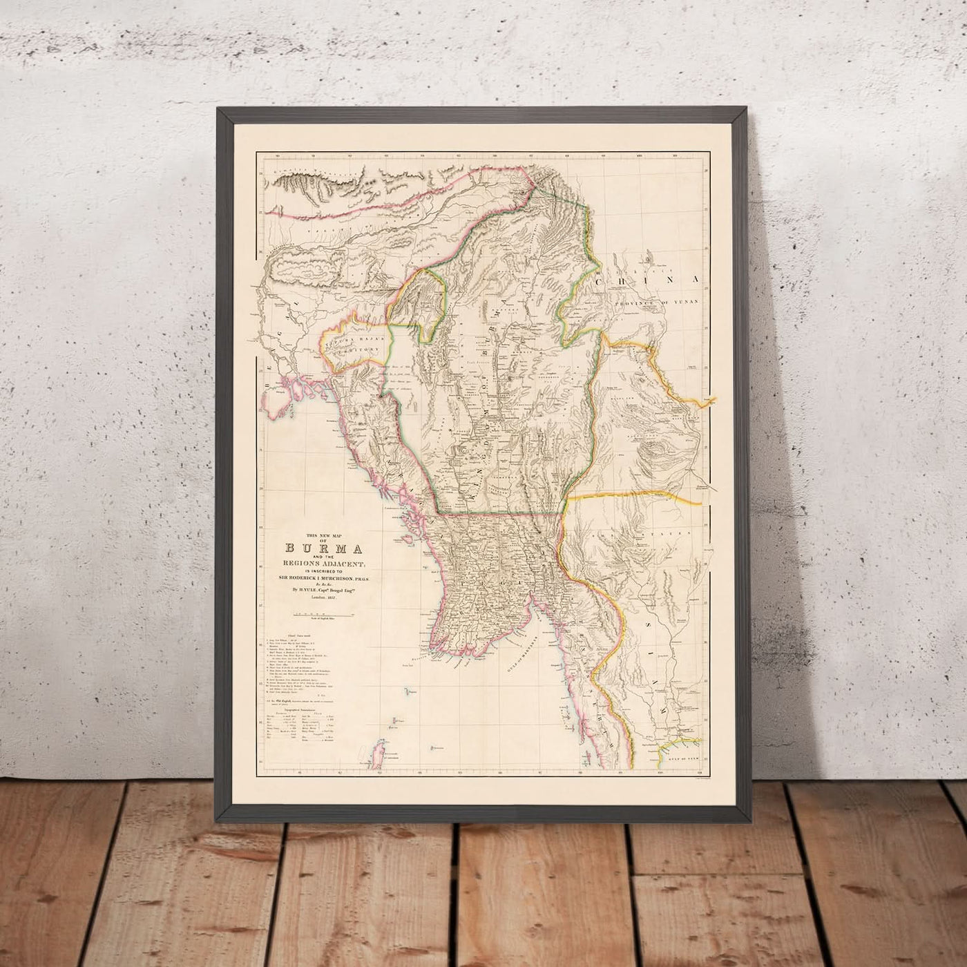 Ancienne carte du Myanmar par Arrowsmith, 1857 : Irrawaddy, Salween, Yangon, Mandalay, montagnes d'Arakan