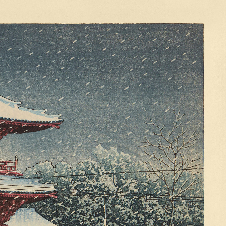Neve al Tempio Zojoji di Tokyo di Hasui Kawase 1935 