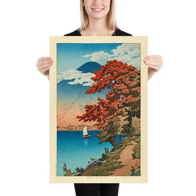 Autumnal Lake Chuzenji at Nikko with Mt Fuji by Hasui Kawase 1935