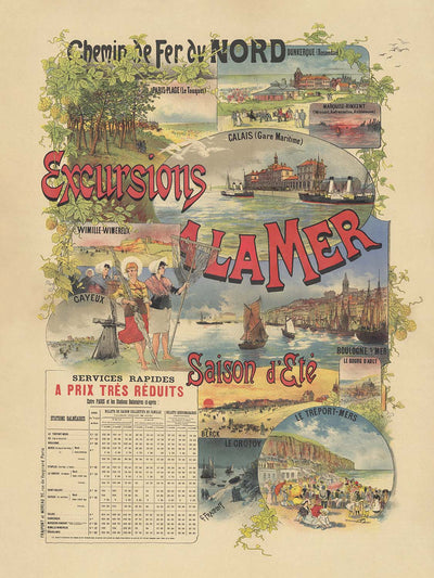 Northern France Travel Poster: Excursions à la mer by Gustave Fraipont, 1891