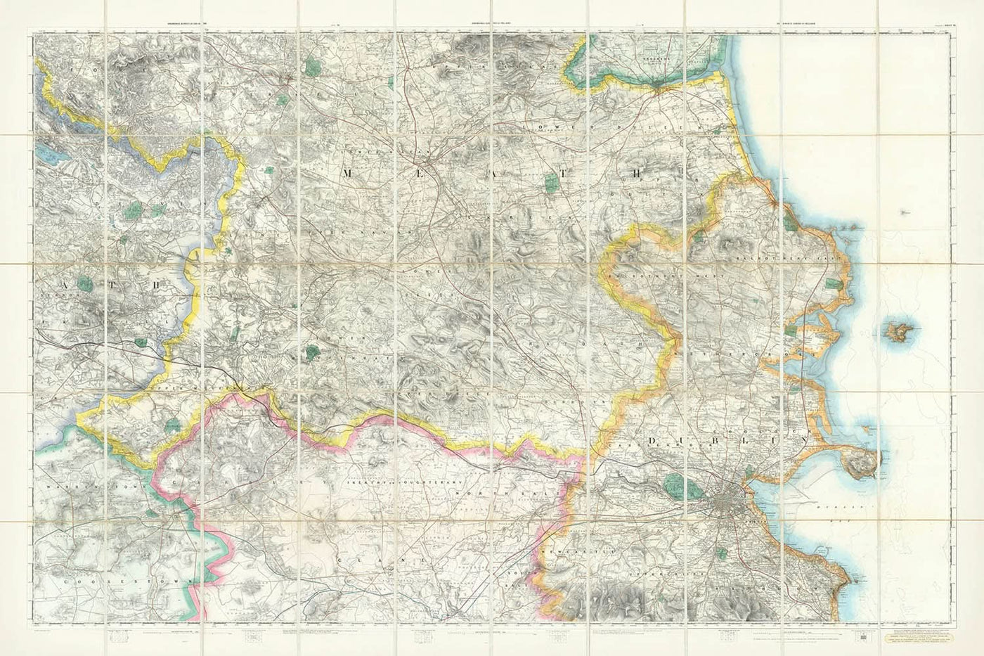 Alte Karte von Dublin, 1868: Phoenix Park, Drumcondra, Burgen, Flüsse, Meath