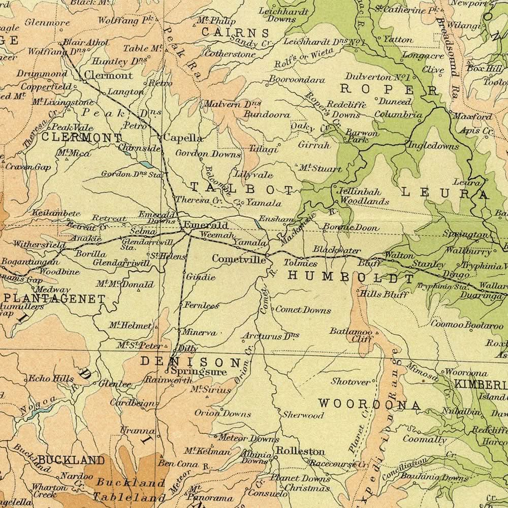 Ancienne carte de l'est du Queensland par Bartholomew, 1922 : Brisbane, Cairns, relief, routes de navigation, encart