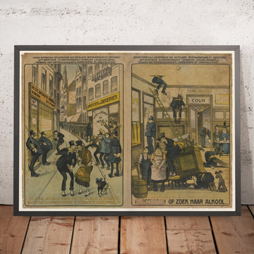 A framed image of Excise Officers in Search of Alcohol – Vintage Drinks Poster, 1919