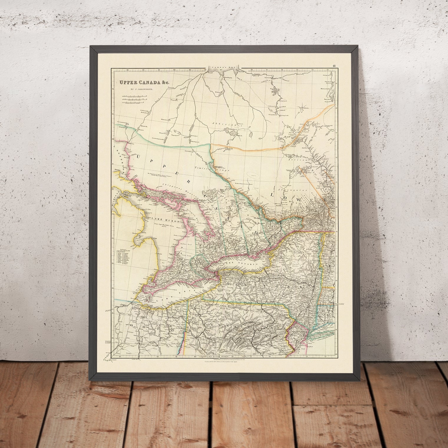 Old Map of Upper Canada (Ontario) & Great Lakes by Arrowsmith, 1844: T ...