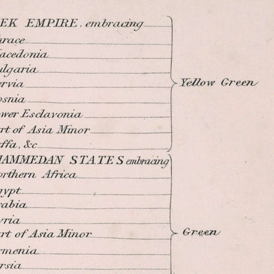 Ancienne carte de la première croisade par Quin, 1856 : Empire allemand, Byzance, Jérusalem, Califats, Chine