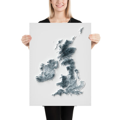 British Isles (UK & Ireland) Topographic 3D Relief Map