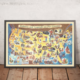 Ancienne carte des légendes folkloriques des États-Unis, 1960 