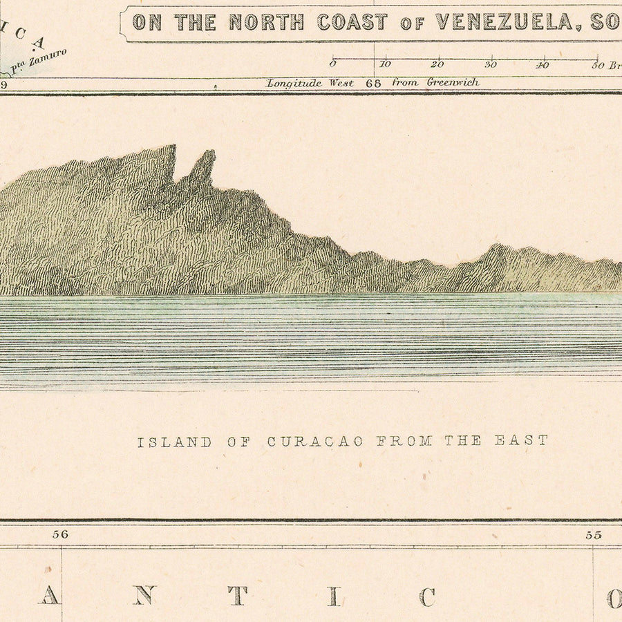Mappa antica di Curaçao, Suriname e Isole Sottovento di Fullarton, 1865: Possedimenti coloniali olandesi 