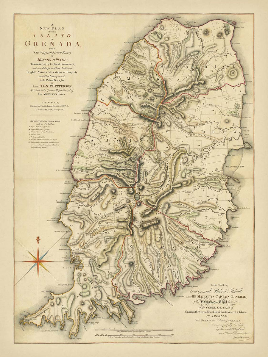 Mappa rara di Grenada di Paterson, 1780: St. George&