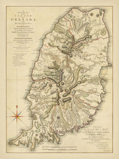 Rare Map of Grenada by Paterson, 1780: St. George's, Estates, Rivers, Bedford Point, Plantations