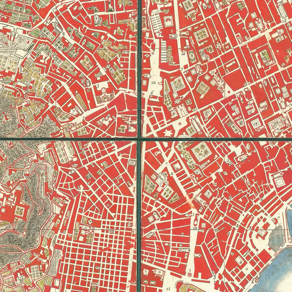 Mapa antiguo de Nápoles de Rizzi-Zannoni, 1794: Borgo Santa Lucia, Chiaia, Toledo, Porta Capuana, San Carlo