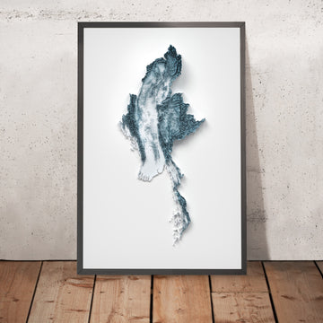 Une image encadrée d’une carte en relief topographique en style 3D du Myanmar