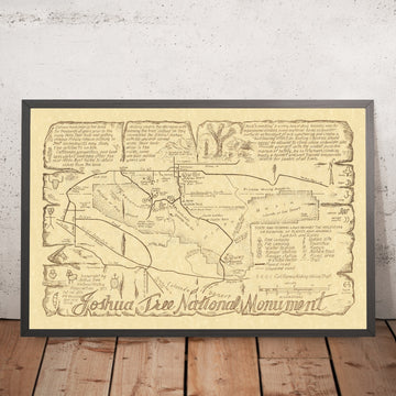 Ancienne carte du Monument national de Joshua Tree par Smith 1975 : Keys View, Lost Palms, Arch Rock, Cholla Garden, Amboy 