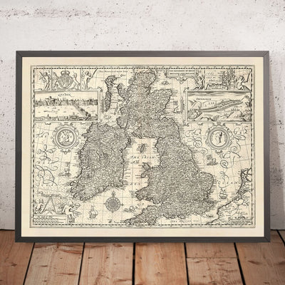 Old Map of Great Britain and Ireland by Speed, 1676: London, Edinburgh, Dublin, Orkneys, Sea Monsters