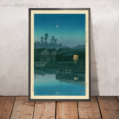 A framed image of Fishing Village, Arai, Enshu by Hasui Kawase, 1935