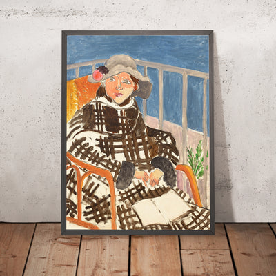 A framed image of Mademoiselle Matisse en manteau écossais (Mademoiselle Matisse in a plaid coat) by Henri Matisse, 1918