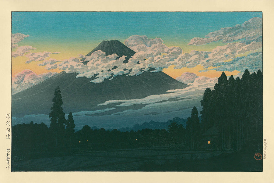 Mt Fuji di sera vicino a Suson di Hasui Kawase 1935 