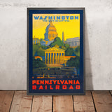 Póster de viaje de Washington, D.C.: edificio del Capitolio y Memorial de Lincoln, la Ciudad Bella, de Grif Teller, 1940 