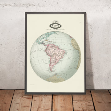 Mappa sferica antica del Sud America di Garnier, 1860 