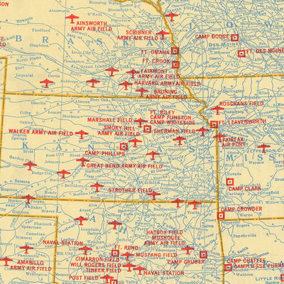 Old Military Map of United States by Rand McNally, 1944: WW2, Airfields, Naval & Army Bases